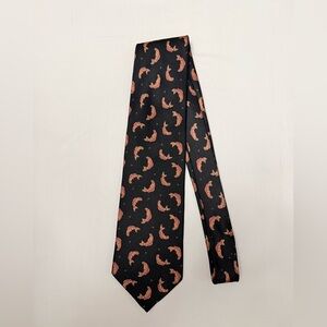 Vintage Magenta 100% silk men’s black koi fish neck tie